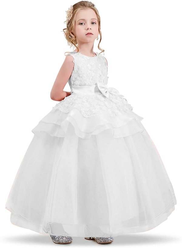 Girl Sleeveless Embroidery Princess Pageant Dresses Kids Prom Ball Gown