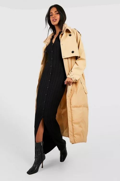 Puffer Detail Trench Coat