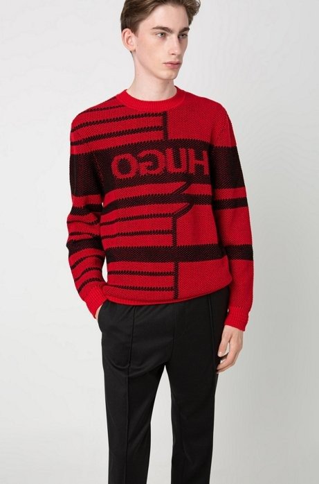- Jacquard-knit reverse-logo sweater in virgin wool