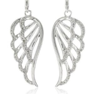 10k White Gold Angel Wings Diamond Dangle Earrings (1/5 cttw)