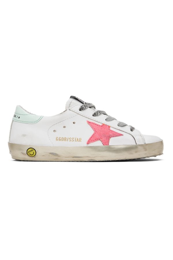 Kids White & Pink Superstar Classic Sneakers