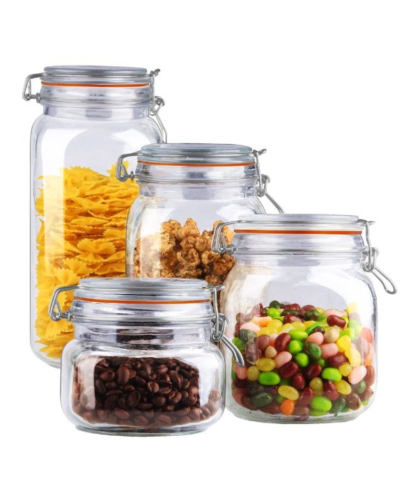 Glass Four-Piece Clamp Top Canister Set