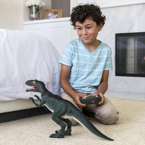 21in Kids Walking Remote Control Velociraptor Dinosaur Toy w/ Lights, Sound