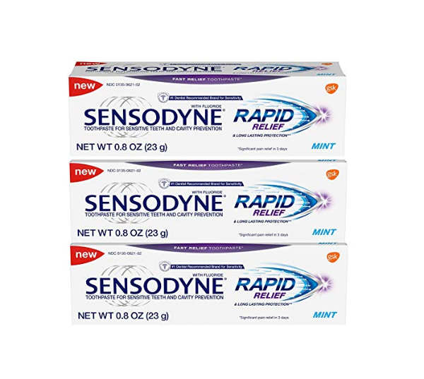 Rapid Relief Toothpaste for Sensitive Teeth and Cavity Prevention, Mint, Travel Size 0.8 Ounces (23g) - Pack of 3