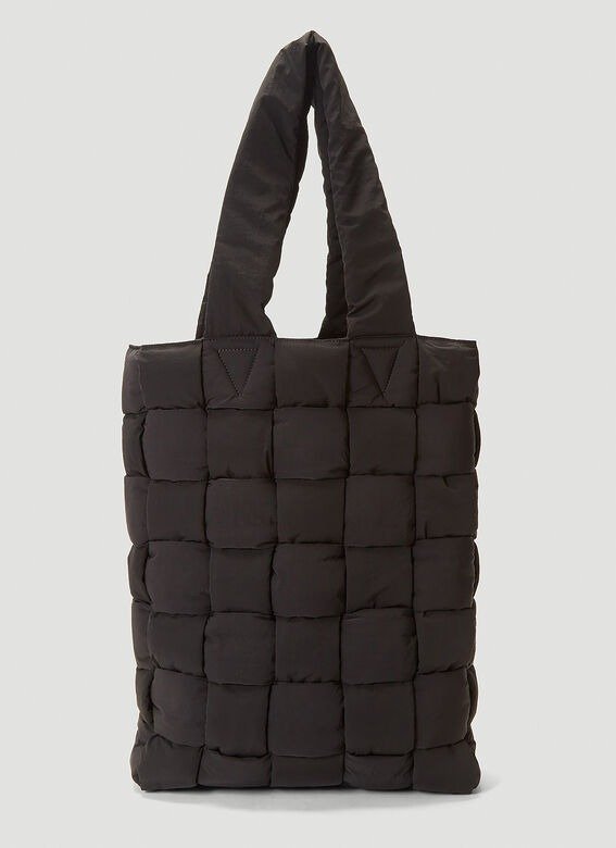 Padded Quilted Nylon Tote Bag in Black