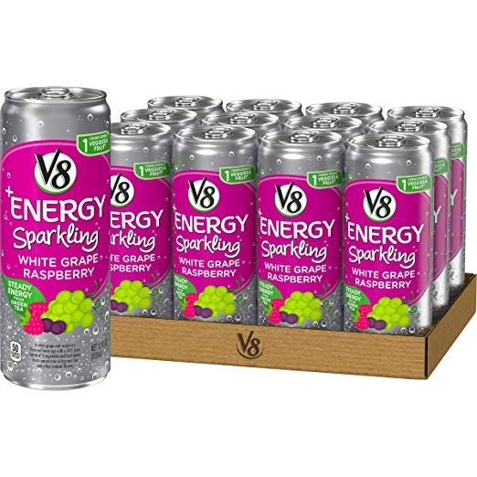 Sparkling Healthy Energy Drink, Natural Energy from Tea, White Grape Raspberry, 12 Oz Can (12 Count)
