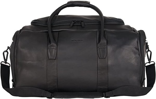 Duff Guy Colombian Leather 20" Single Compartment Top Load Travel Duffel Bag, Black