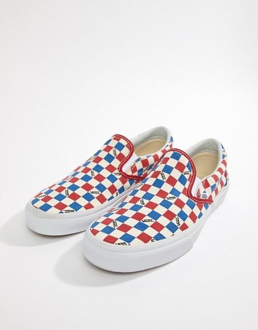 Classic Checkerboard Slip-On Sneakers In Red 