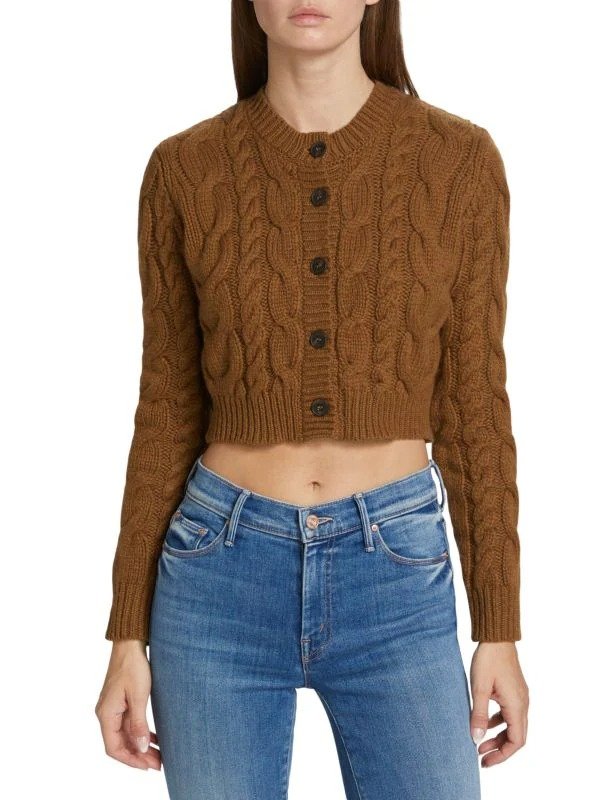 Merino Wool Cable Knit Cropped Cardigan