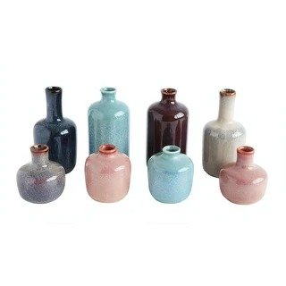 Set of 8 Multicolor Stoneware Vases