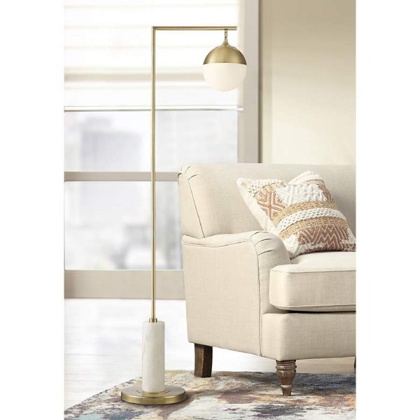 Possini Euro Luna Chairside Arc Floor Lamp Warm Gold and Marble - #98F38 | Lamps Plus