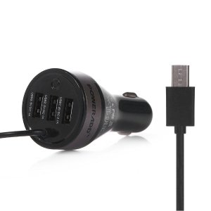 Poweradd 4.2A/21W Three USB-Port Car Charger With Built-in Micro USB Cable Power Adapter