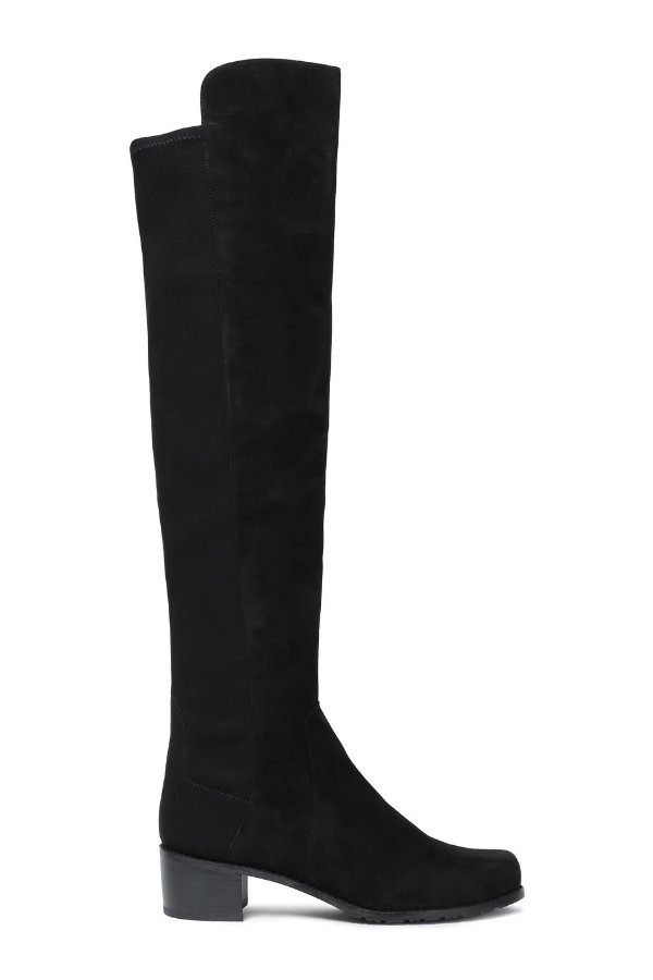 Scuba-paneled two-tone suede knee boots