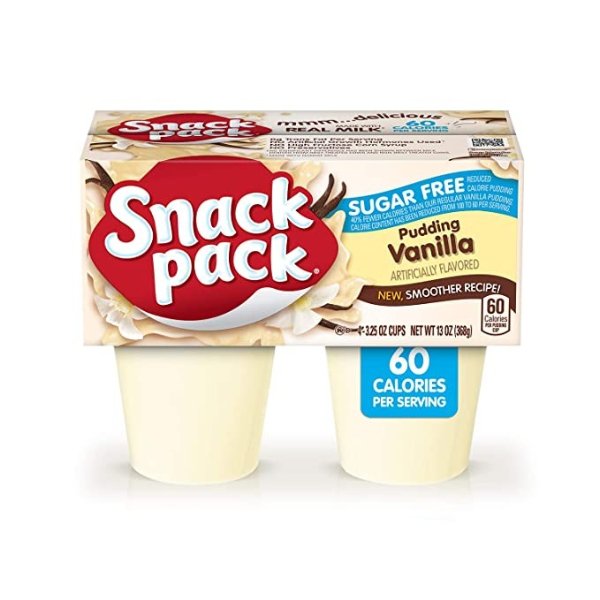 Snack Pack Sugar-Free Vanilla Pudding Cups, 4 Count, 12 Pack