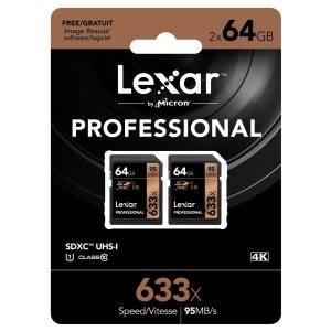 Lexar Professional 633x 64GB SDXC UHS-I 存储卡 (2个装)