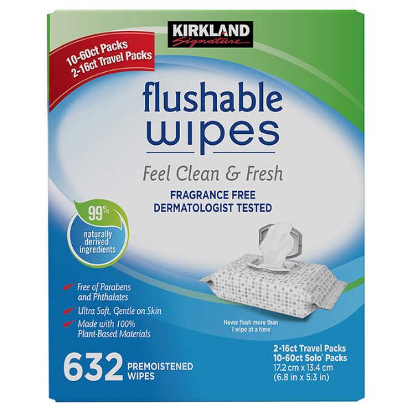 Moist Flushable Wipes, 632 Wipes
