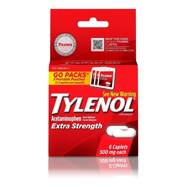 Tylenol Extra Strength Caplets with 500 mg Acetaminophen, Pain Reliever & Fever Reducer, 6 ct