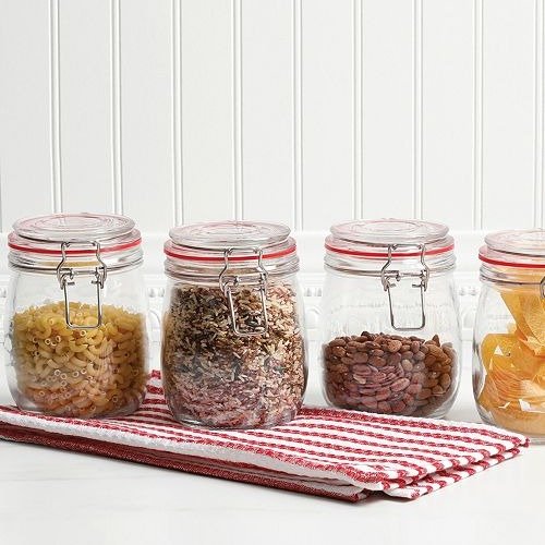 4 Piece 22 Ounce Preserving-Storage Jar Set with Wire Bail and Trigger Closure