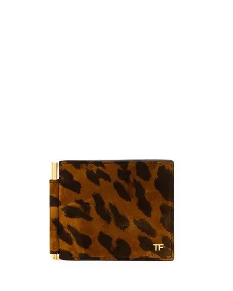 Men's Leather Bi-Fold Leopard-Print Wallet w/ Money Clip