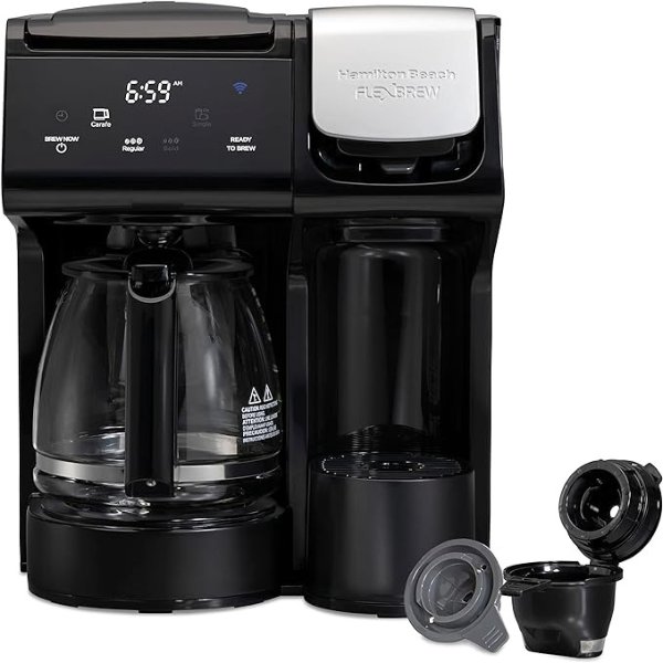 FlexBrew Trio 2-Way Works with Alexa Smart Coffee Maker, Compatible with K-Cup Pods or Grounds, Single Serve or Full 12c Pot, 56 oz. Removable Reservoir, Black (49911)