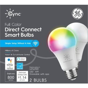 GECync 智能彩光灯泡套装 2 A19 LED 60W
