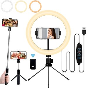 Mansso Selfie Ring Light with Stand and Phone Holder, 10" USB Mini Led Ring Light