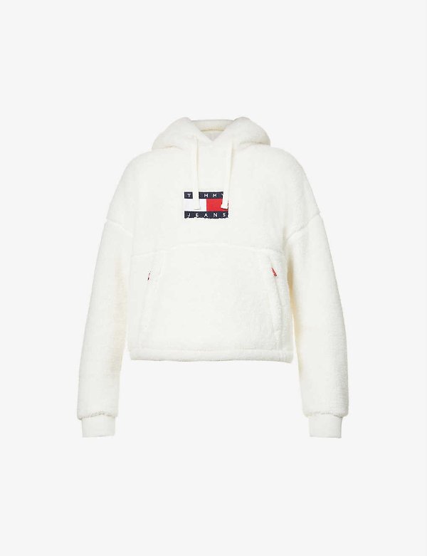 Logo-embroidered relaxed-fit faux-fur hoody
