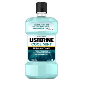 Listerine Zero Alcohol Mouthwash, Less Intense Alcohol-Free Oral Care Formula for Bad Breath, Cool Mint Flavor, 1 l