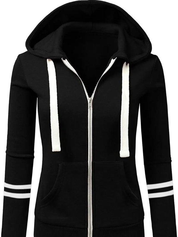 Women's Sweatshirt Casual Zip Hooded Long Sleeve Colorblock Basic Hoodie