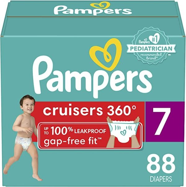 Diapers Size 7, 88 Count -Pull On Cruisers 360° Fit Disposable Baby Diapers with Stretchy Waistband, Packaging & Prints May Vary