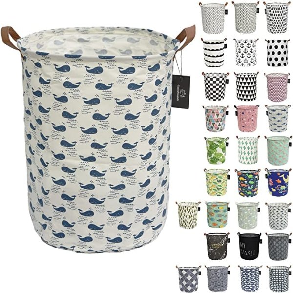 laundry baskets,bedroom hamper,kitchen organization,Waterproof Round Cotton Linen Collapsible storage basket. (Whale)