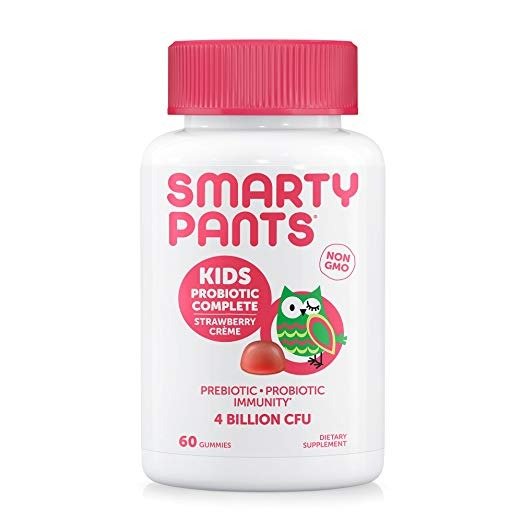 SmartyPants Kids Probiotic Complete Daily Gummy Vitamins; Probiotics & Prebiotics; Gluten Free, Digestive & Immune Support*; 4 billion CFU, Vegan, Non-GMO, Stawberry Creme, 60 Count (30...