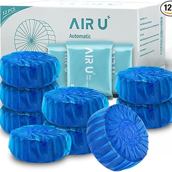 AIR U+ 12 Pcs Toilet Bowl Cleaner Tablets, Toilet bowl Cleaners for Descaling & Deodorizing, Efficient Cleaning Toilet Tank Cleaner, Slow-Release Technology Long-lasting 300 brushes per pc, Mild Fresh Pine Scent