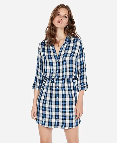 Plaid Fit And Flare Shirt Dress