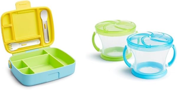 ® Lunch™ Bento Box for Kids, Includes Utensils, Green & Snack Catcher® Toddler Snack Cups, 2 Pack, Blue/Green
