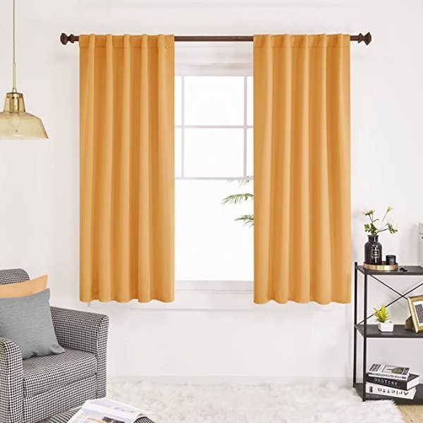 Deconovo Short Blackout Curtains for Small Windows, Thermal Insulated Rod Pocket and Back Tab Curtains, 42x45 Inch, Orange Flame, 2 Panels