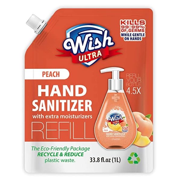 Refill Pack 33.8oz Scented with Extra Moisturizer 1 Liter Hand Sanitizer (Peach)