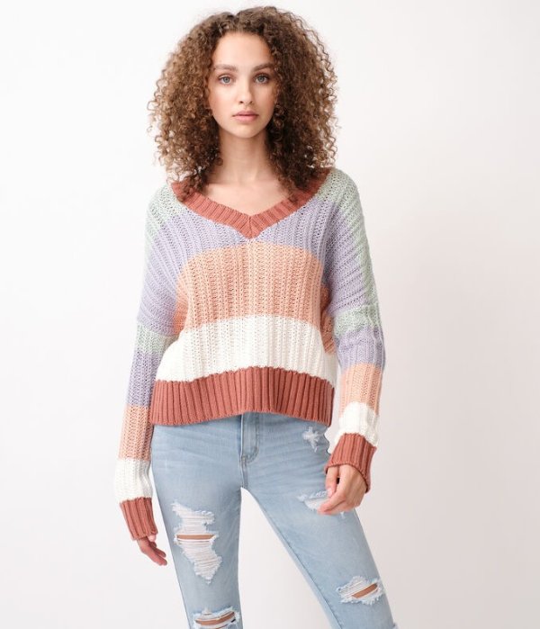 Chunky Stripe V-Neck Sweater