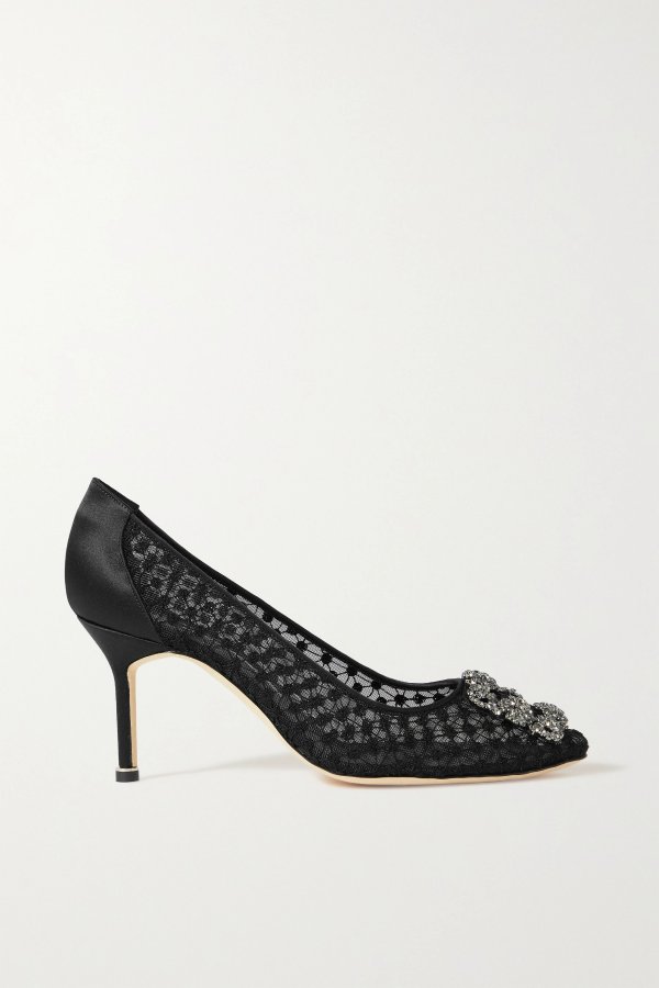 Hangisi 90 embellished lace, mesh and satin pumps