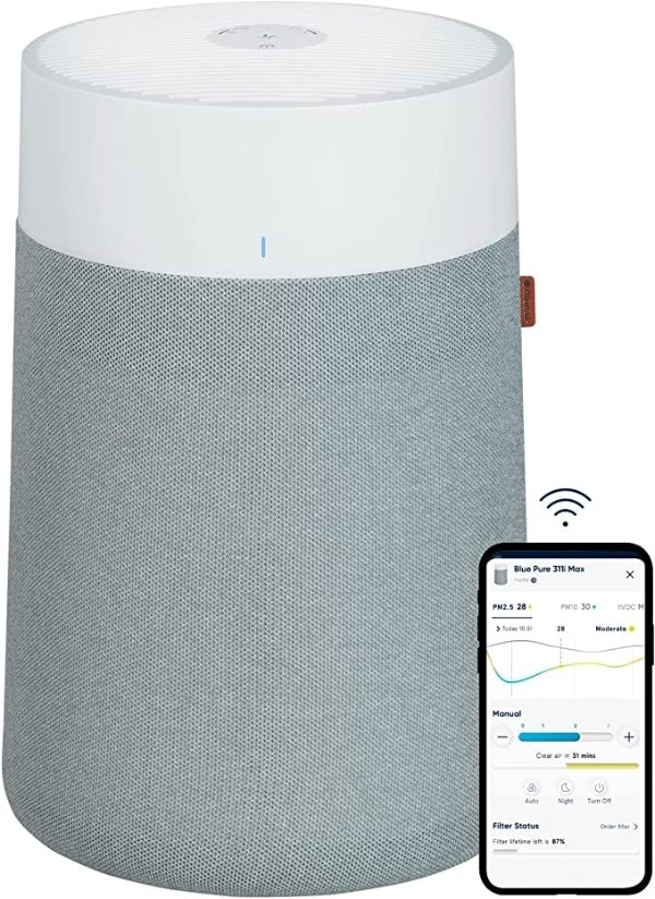Air Purifiers for Bedroom HEPASilent Air Purifiers for Home Air Purifiers for Pets Allergies Air Cleaner, Smart Air Purifier, Blue Pure 311i Max, Grey and White
