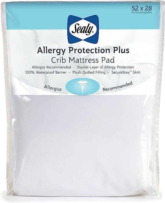 Allergy Protection Plus Waterproof Fitted Toddler Bed and Baby Crib Mattress Pad Cover Protector, Noiseless, Machine Washable and Dryer Friendly, 52" x 28" - White