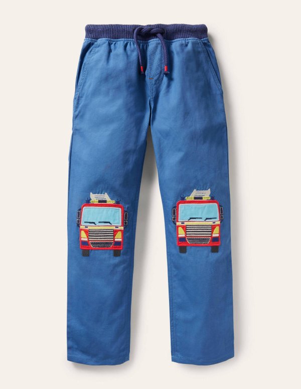 Applique Pull-on Pants - Elizabethan Blue Fire Engine | Boden US