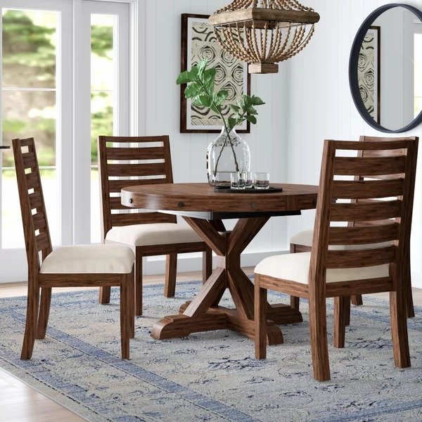 Trevion 5 Piece Mahogany Solid Wood Dining SetTrevion 5 Piece Mahogany Solid Wood Dining SetRatings & ReviewsCustomer PhotosQuestions & AnswersShipping & ReturnsMore to Explore