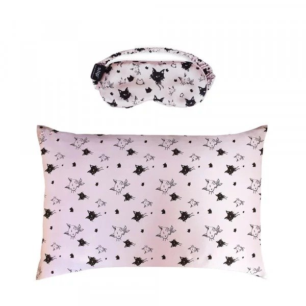 X b-glowing粉色Kitty猫真丝枕套和眼罩 ($135 VALUE)