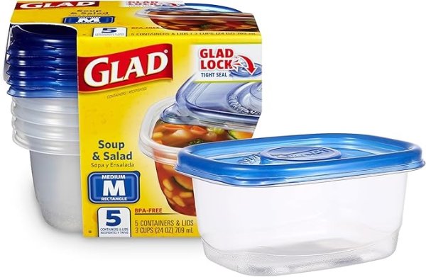 Glad GladWare 塑料保鲜盒5个 24Oz