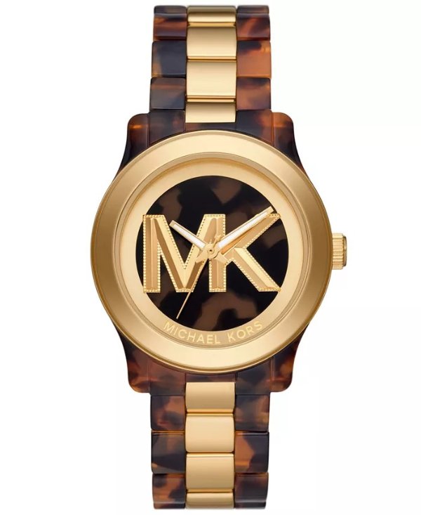Women's Runway Quartz Three-Hand Brown Acetate and Gold-Tone Stainless Steel Watch 38mm