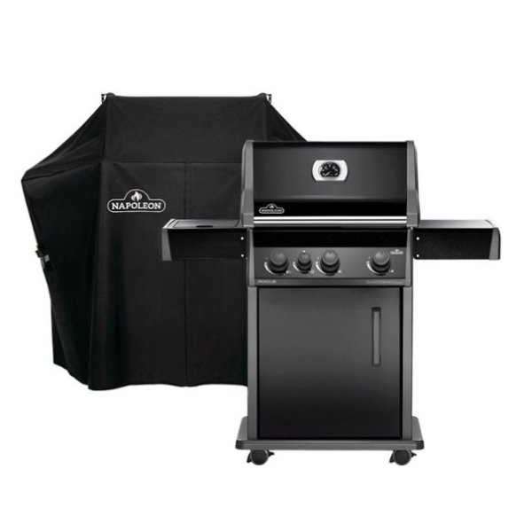Rogue 425 Propane Gas Grill with Side Burner and Grill Cover - Black