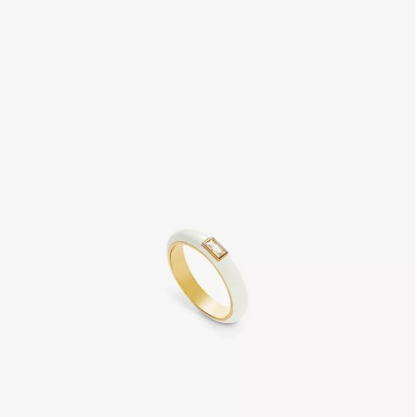 18ct yellow gold-plated vermeil recycled sterling-silver, enamel and zirconia ring