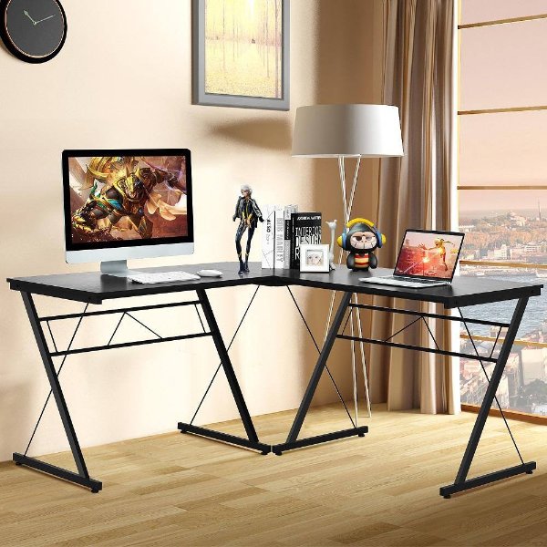 59 in. L-Shaped Black Computer Table