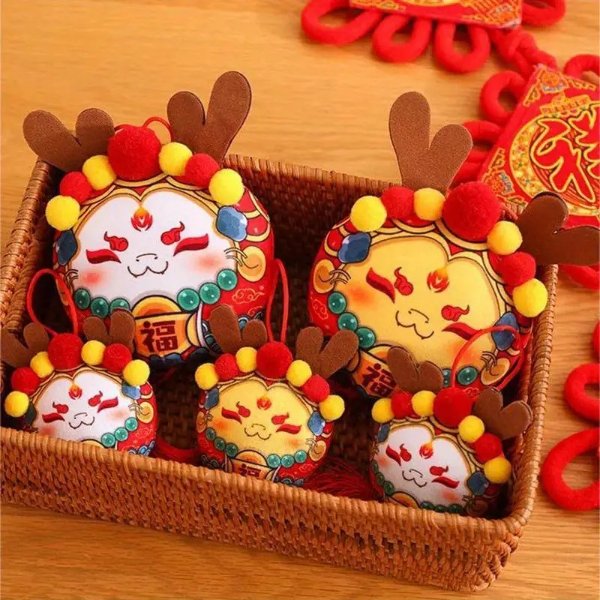 Chinese New Year Decorations Cute Zodiac Printed Dragon Plush Toy Pendant Lovely Stuffed Mascot Doll For Gifts